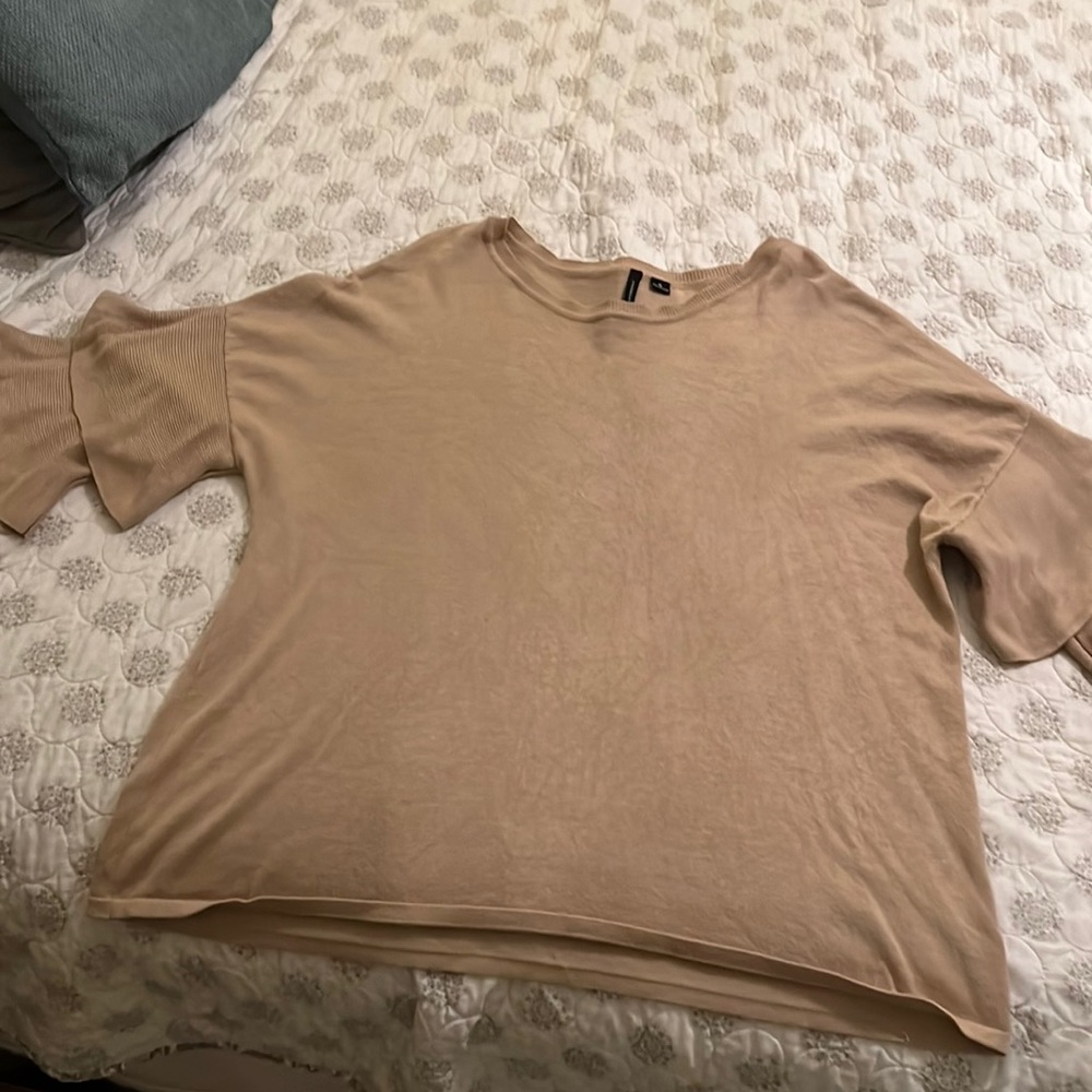3 FOR $20- XL tan sweater with ruffle sleeves